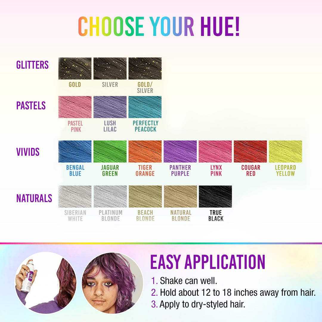 Temporary Hair Color Spray-On, Panther Purple, Non-Damaging Instant Hair Dye, No Bleaching Needed, Non-Sticky, Washable and Leaves No Residue, 3.5 oz, 1 Pack