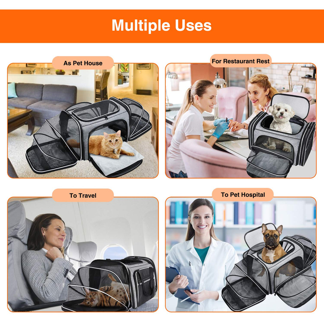 TSA Airline Approved Soft Sided Pet Carrier Top Loading 4 Side Expandable Large Travel Cats Carrier Collapsible with 3 Removable Washable Pads and 3 Pockets for Cats Kitten and Small Dogs