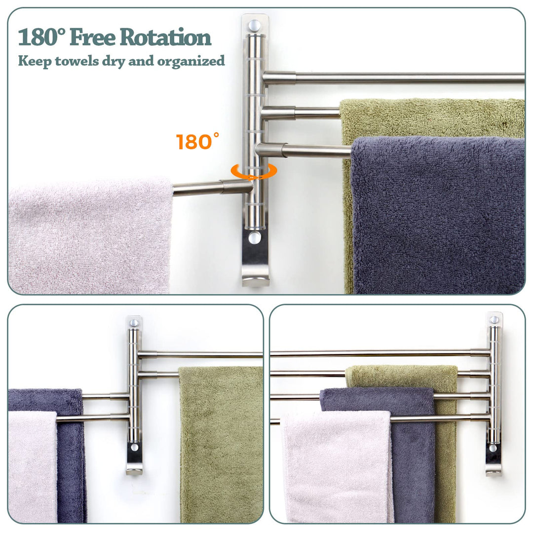 Towel Rack 15 inch Swivel Towel Racks for Bathroom Wall Mounted, Bath Towel Bar Stainless Steel 4-Arm Towel Holder Brushed Nickel, Space Saving
