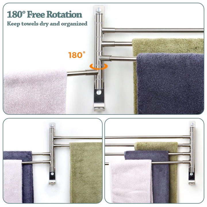 Towel Rack 15 inch Swivel Towel Racks for Bathroom Wall Mounted, Bath Towel Bar Stainless Steel 4-Arm Towel Holder Brushed Nickel, Space Saving