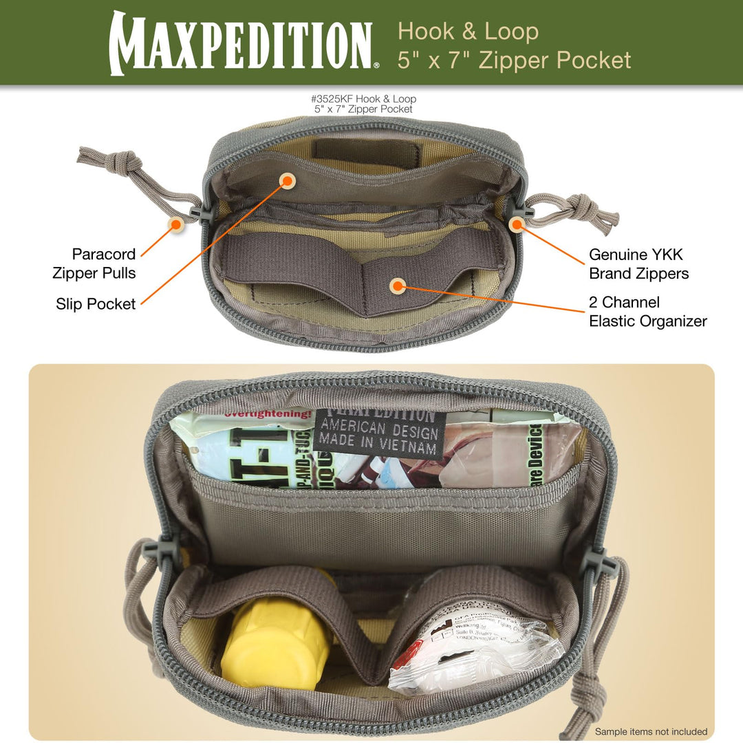 Hook-and-Loop 5-Inch x 7-Inch Zipper Pocket (Khaki-Foliage)