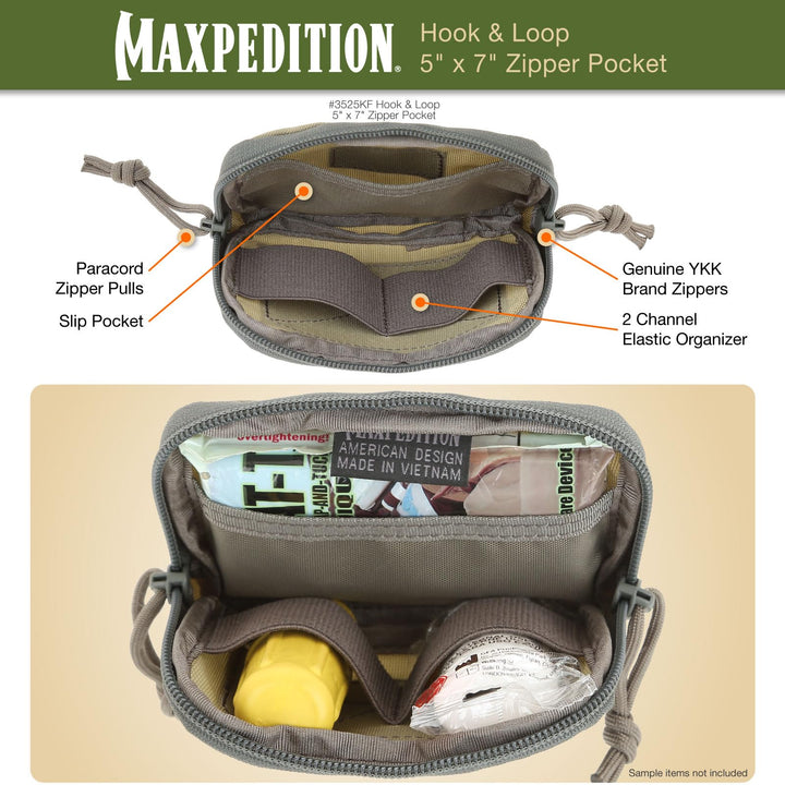 Hook-and-Loop 5-Inch x 7-Inch Zipper Pocket (Khaki-Foliage)