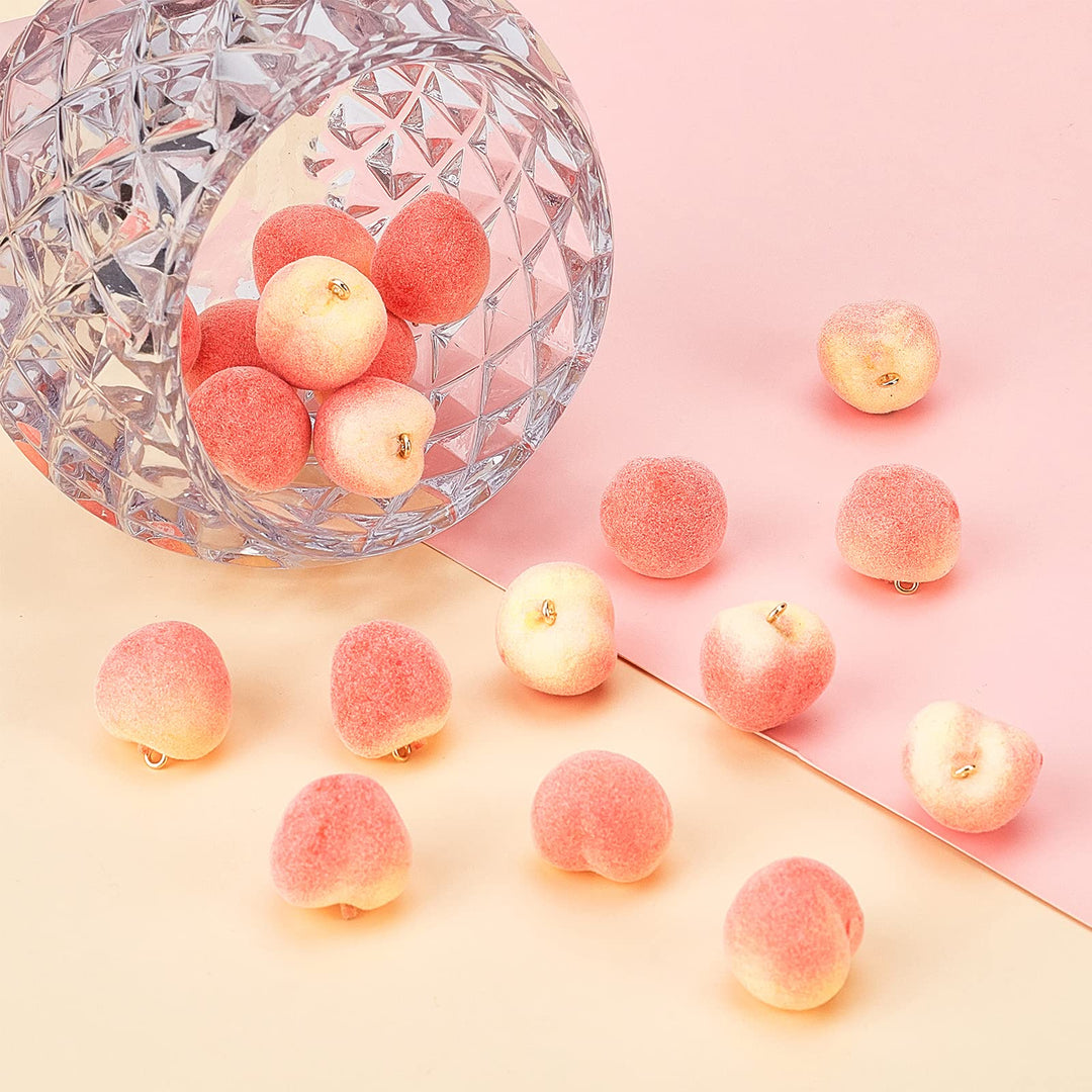 20pcs Peach Charms Pendants Fruit Simulation Pendants Pink Peach Charms with Connector Ring for Summer Style Bracelet Earrings Necklace Jewelry Making Keychain, 23x21x19mm