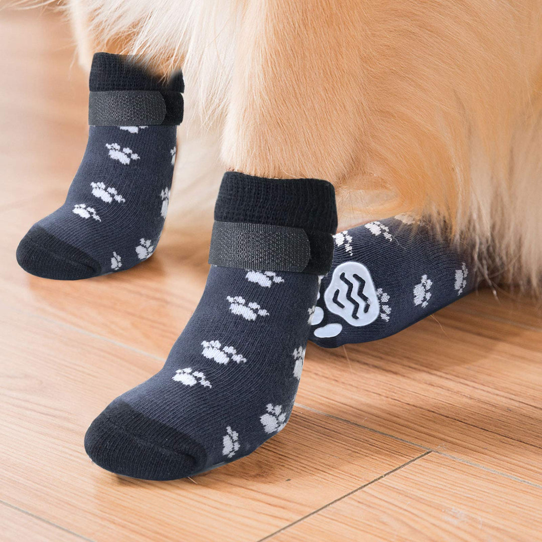 Anti Slip Dog Socks 3 Pairs - Dog Grip Socks with Straps Traction Control for Indoor on Hardwood Floor Wear, Pet Paw Protector for Small Medium Large Dogs L