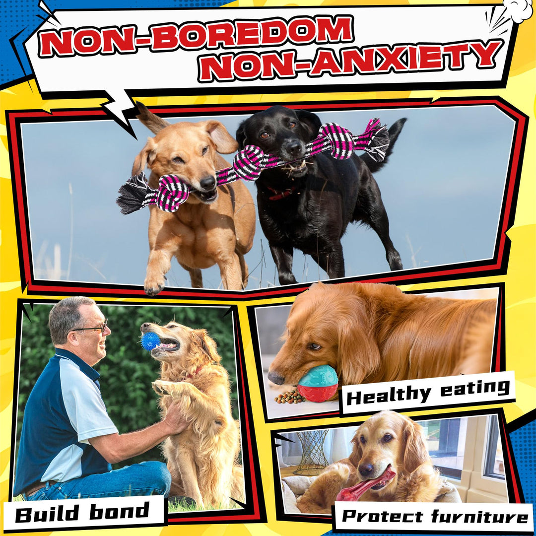 12 Pack Heavy Duty Various Dog Chew Toys Pack for Aggressive Chewers - Includes Large Rope Toy, Squeaky Toys & Indestructible Chew Bone for Medium, Large & X-Large Breeds Dogs