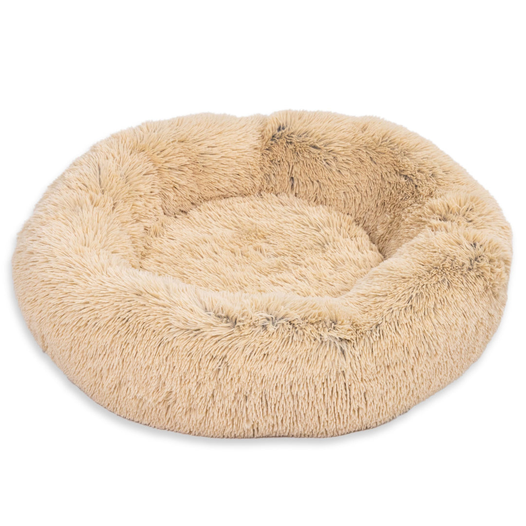 The Original Calming Donut Dog and Cat Bed in Shag Fur, Taupe, Large, 36x36
