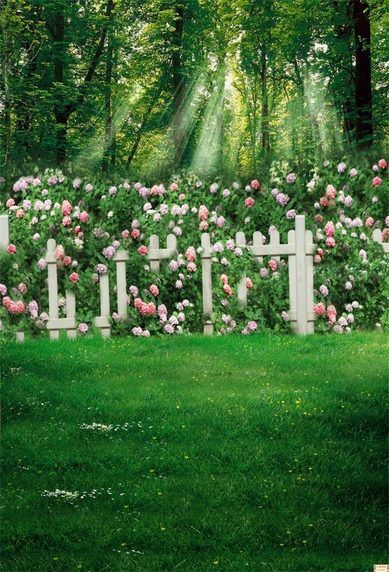 5x7ft Romantic Garden Photography Studio Background Wedding Backdrop Spring Flowers Fence Meadow Grassland Girl Lovers Baby Kid Toddler Artistic Portrait Forest Photoshoot Props Video Drape