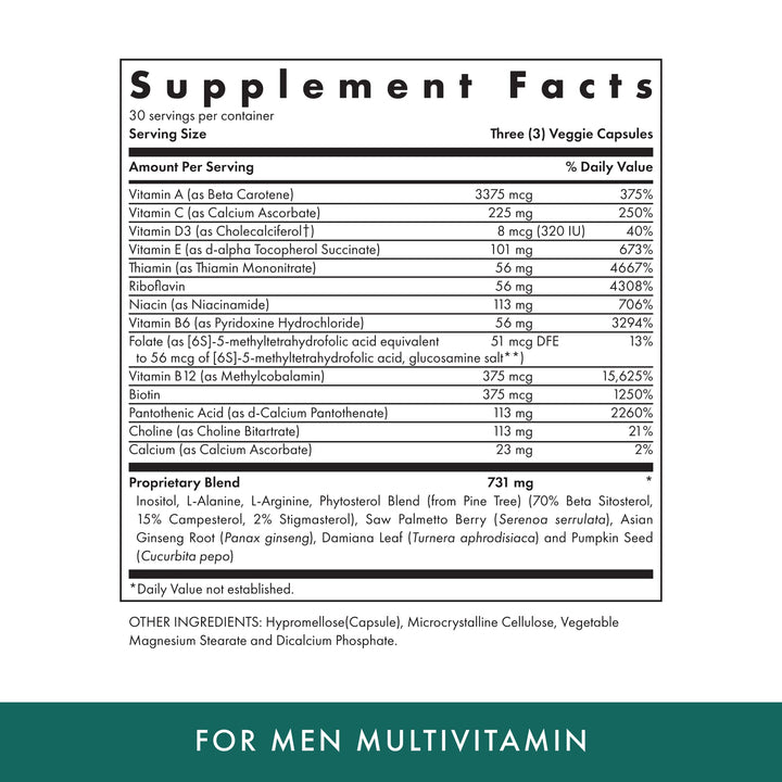MICHAEL'S Naturopathic Programs for Men 90 Vegetarian Capsules Daily Multivitamin Includes Support for Prostate Health with Vitamins A, C, D & E, B Complex Kosher - 30 Servings