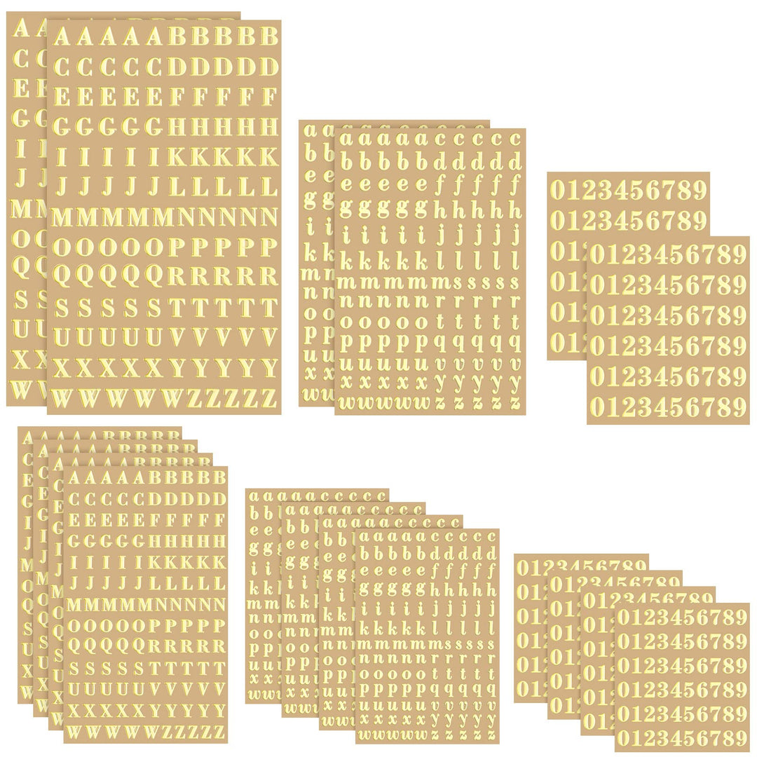18 Sheets Small Letter Stickers Mini Numbers Stickers Letter Stickers Alphabet Number Stickers Self Adhesive Monogram Letters Scrapbook Lettering Stickers for Arts Craft Decors (Gold)