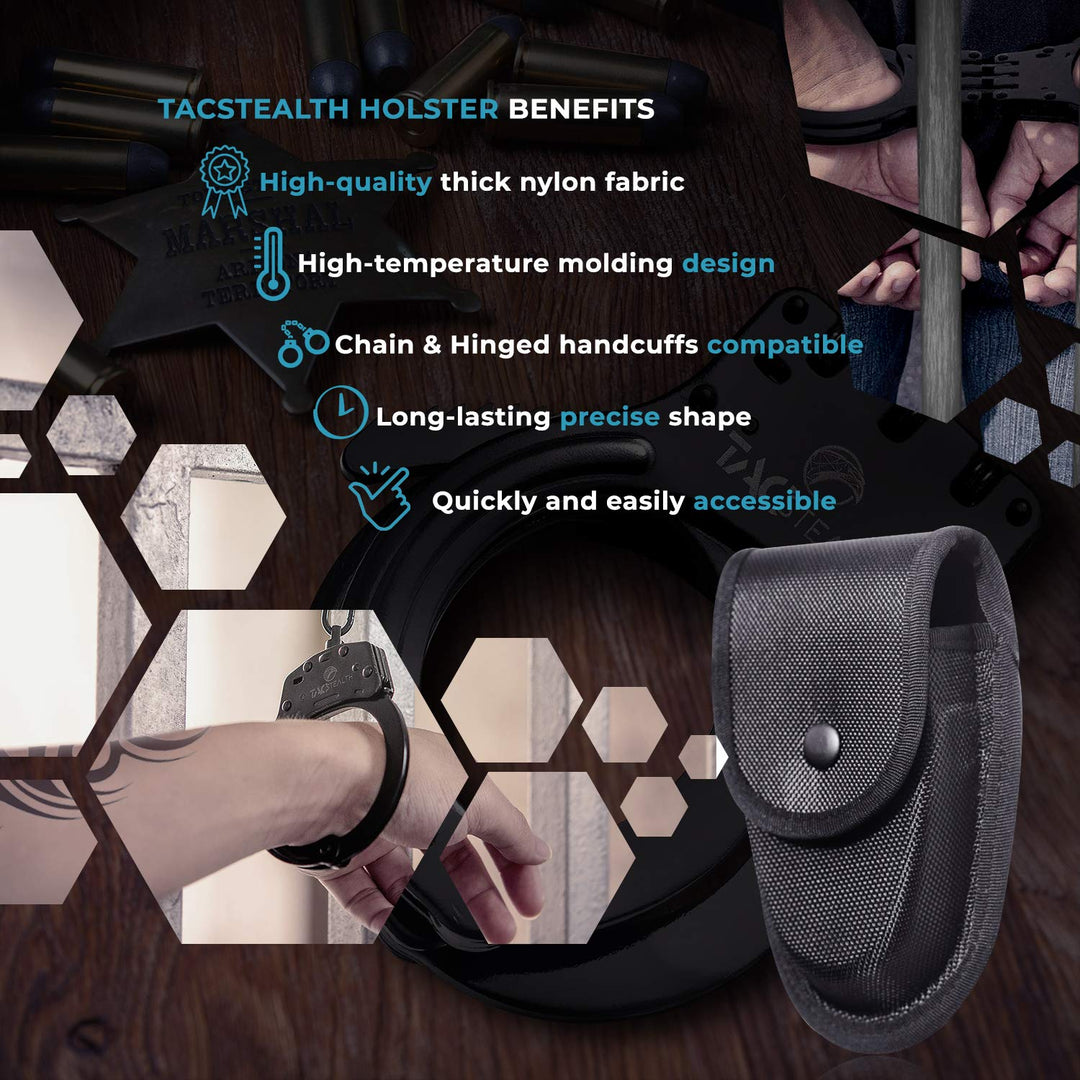 Steel Handcuffs with Two Keys & Handcuffs Case | Heavy Duty Black Steal Professional Grade | Bend/Break Free Secure Handcuffs