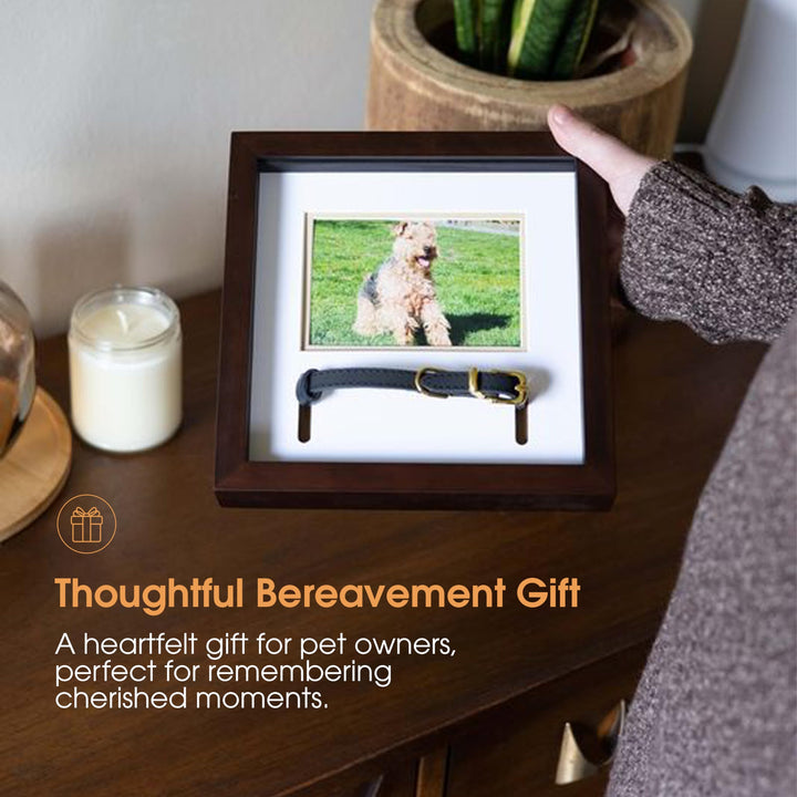 Pet Collar Keepsake Frame - Dual Display Memorial Keepsake for Cat & Dog Collars, Wall Mount or Tabletop, Ideal Gift and Home Decor for Pet Owners, 3 x 4.5 Photo Insert, Espresso