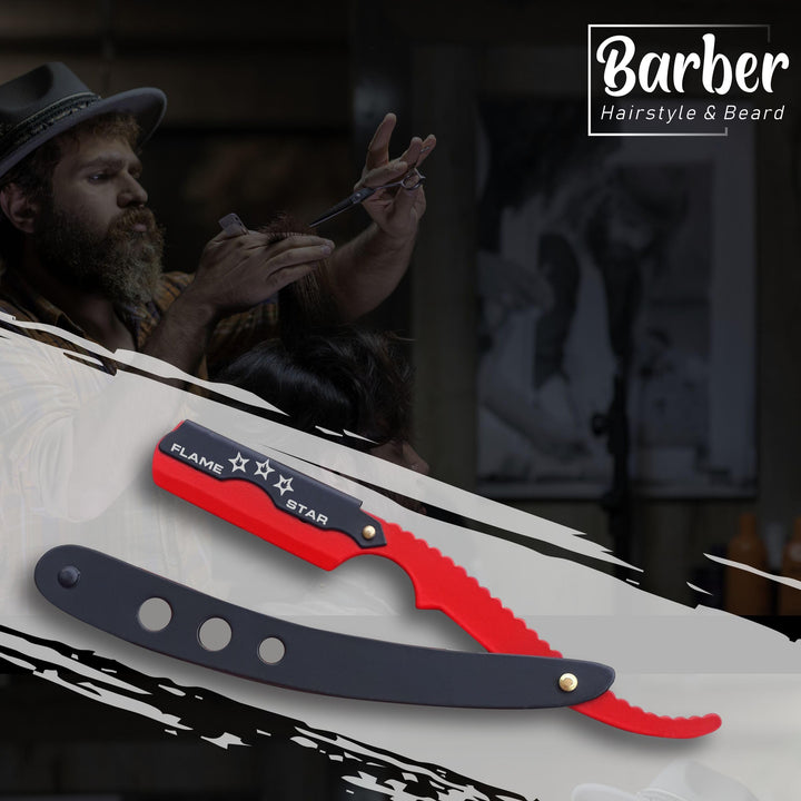 Black Red Barber Staright Edge Salon Hair Cut Razor 100% Stainless Steel with 10 Blades