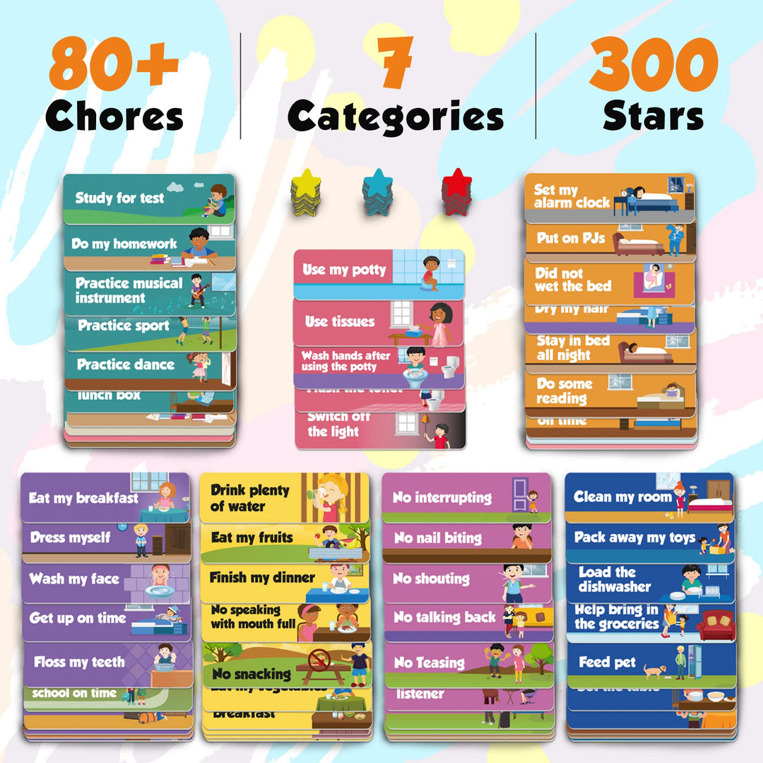 Magnetic Kids Responsibility Reward Chart - Engaging 3D Stars & Chore Tasks - Behavior Chart for Home & School - Ideal for Ages 3-9, Multiple Kids