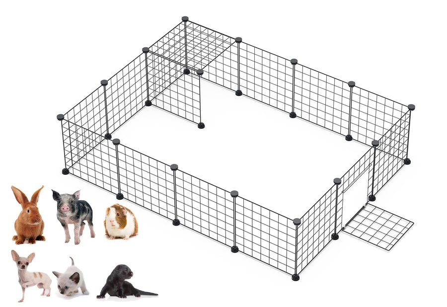 Rabbit Run,Puppy Pen with Door,Encrypted Wire Mesh Cages16 Panels Indoor/Outdoor DIY Metal Pet Fence for Puppy,Rabbit,Kitten,Hamster,Guinea Pig,Turtle,Hedgehog.Black