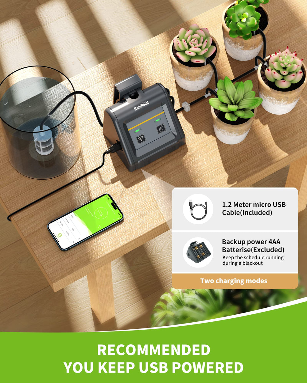 WiFi Automatic Watering System For Indoor Potted Plants, DIY Drip Irrigation Kit Remotely Control Auto/Manual/Delay Watering Mode via APP, Automatic Self-Watering Irrigation System with Pump