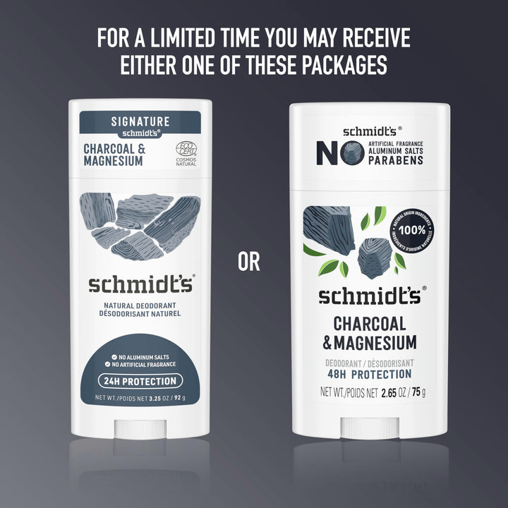 Schmidt's Aluminum-Free Vegan Deodorant Charcoal & Magnesium with 48 Hour Odor Protection, for Women and Men, Natural Ingredients, Cruelty-Free, 2.65 oz