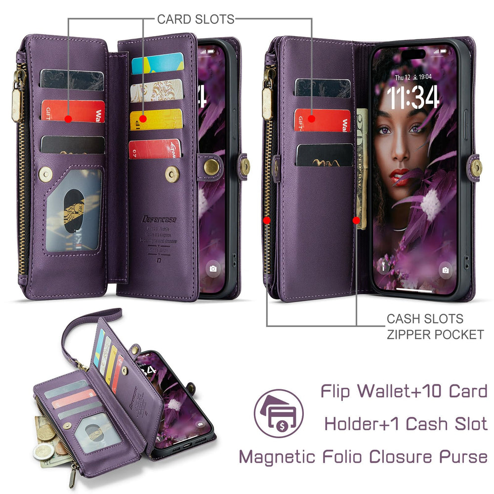 Compatible with iPhone 13 Pro Max Case Wallet with Card Holder for Women Men, PU Leather Magnetic Snap Flip Zipper Strap Phone Case Fit for iPhone 13 Pro Max, Fashion Blue