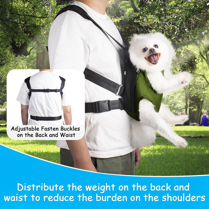 Pet Front Dog Carrier Backpacks, Adjustable Dog Carrier, Legs Out Easy-fit Dog Travel Backpack for Hiking, Cycling, Hands Free Dog Chest Carrier for Medium Small Dogs (Army Green, XL)