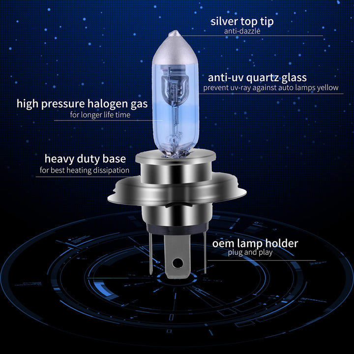 9003 H4 Halogen Headlight H4 Bulb with Super White Light Long Life Replacement P43T 12V 55W/60W (H4, 2 Pack)