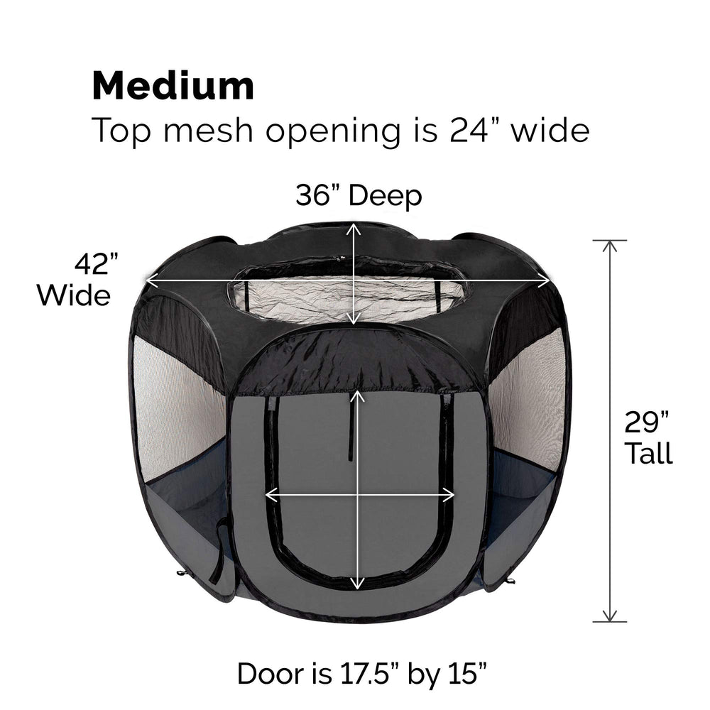 Portable Dog Playpen Cat Tent, Pet playground/kennel foldable indoor outdoor zippered puppy crate - Gray, Medium