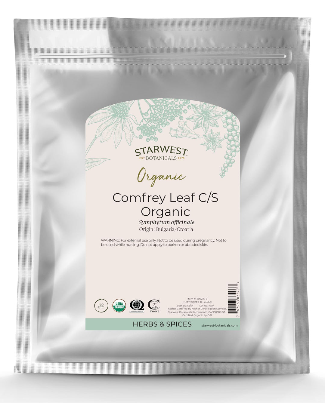 Organic Comfrey Leaf Cut and Sifted, 1 Pound Bulk Bag (B003AYEHGG)