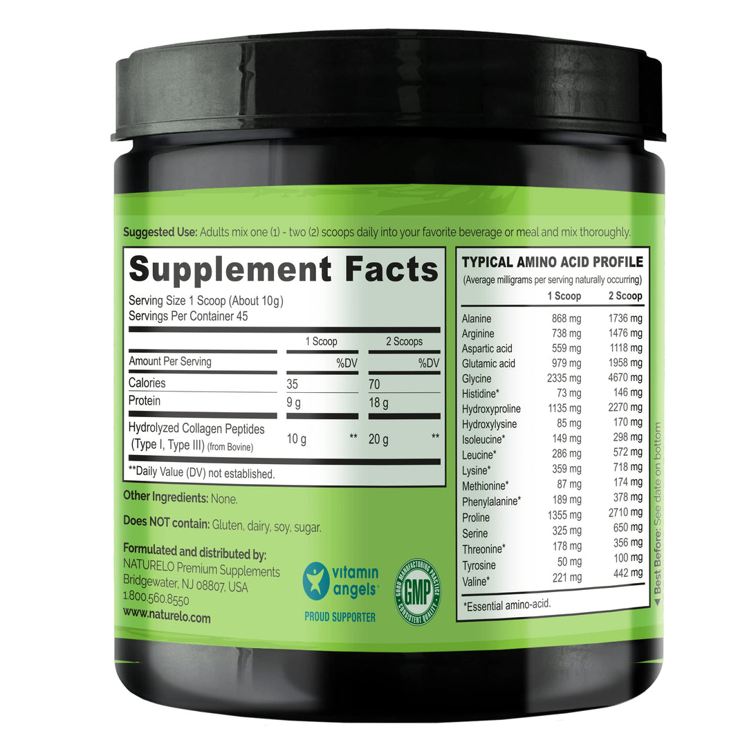Collagen Peptide Powder, Hydrolyzed Collagen Type I & III, Skin Hair & Joint Health - Unflavored, 16 Ounces | 45 Servings