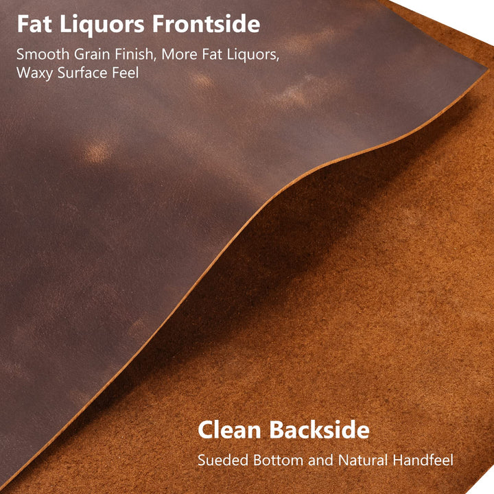 Tooling Leather Square 1.8-2.0MM Thick Genuine Top Full Grain Oil Tan Crazy Horse Cowhide Leather Sheets for Crafts Tooling Sewing Wallet Earring Hobby (Dark Brown, 8x12)