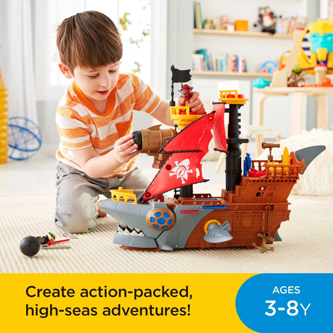 Imaginext Shark Bite Pirate Ship, Playset with Pirate Figures and Accessories for Preschool Kids Ages 3 to 8 Years