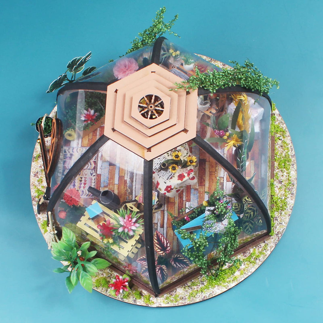 DIY Miniature Dollhouse Kit, Tiny 1:24 Scale House with Furniture, Great Handmade Craft Gift for Birthdays and Father's Day, Green Flower Shop