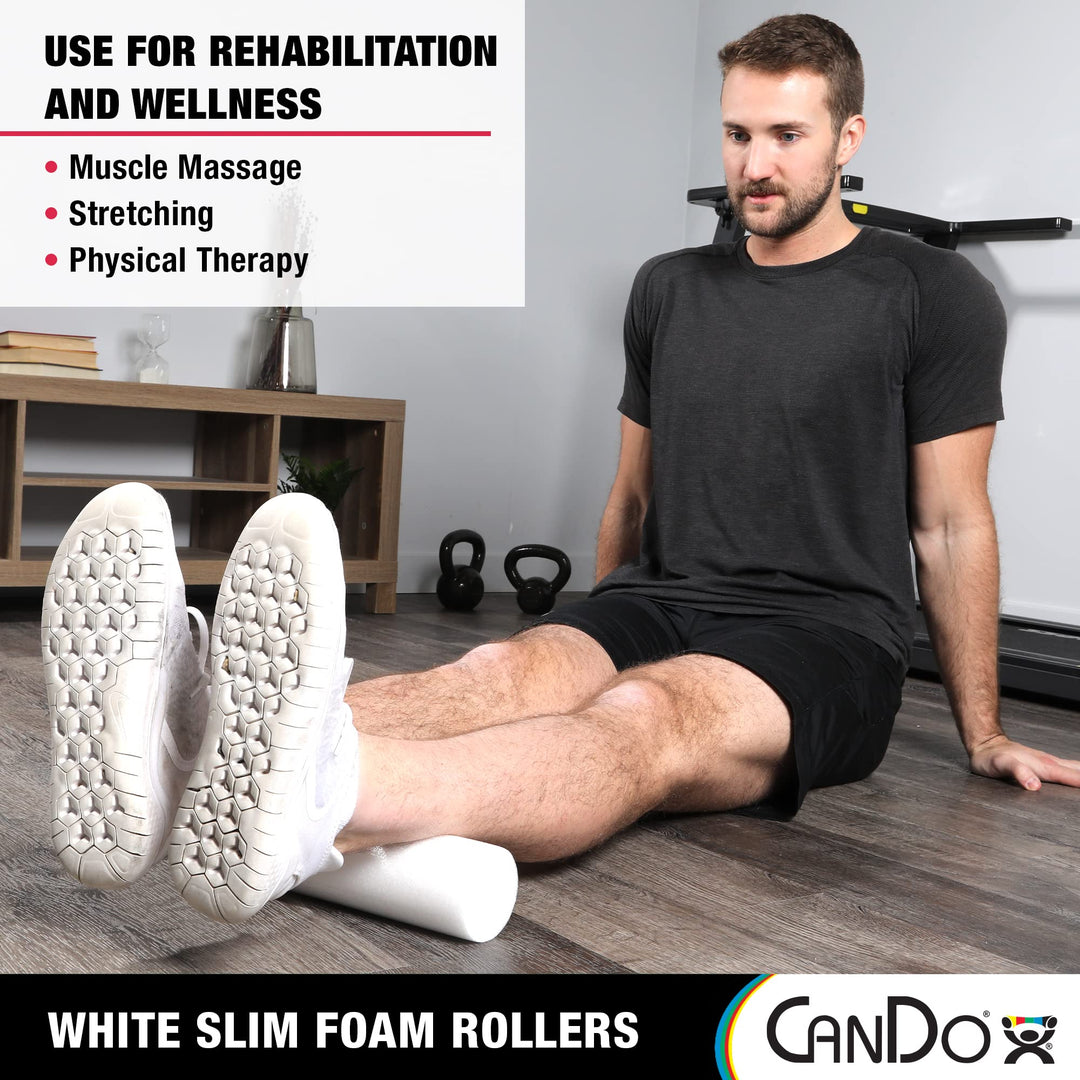 Slim White PE Foam Rollers for Exercise, Fitness, Muscle Restoration, Massage Therapy, Sport Recovery and Physical Therapy for Home, Clinics, Professional Therapy 3 x 36 Round