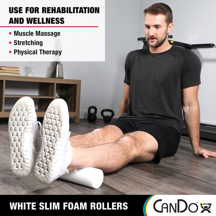 Slim White PE Foam Rollers for Exercise, Fitness, Muscle Restoration, Massage Therapy, Sport Recovery and Physical Therapy for Home, Clinics, Professional Therapy 3 x 36 Round