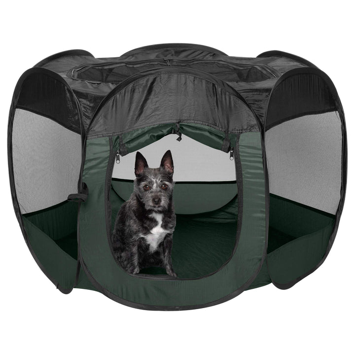 Portable Dog Playpen Cat Tent, Pet playground/kennel foldable indoor outdoor zippered puppy crate - Hunter Green, Small