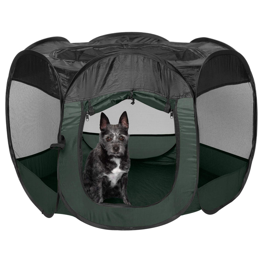 Portable Dog Playpen Cat Tent, Pet playground/kennel foldable indoor outdoor zippered puppy crate - Hunter Green, Small