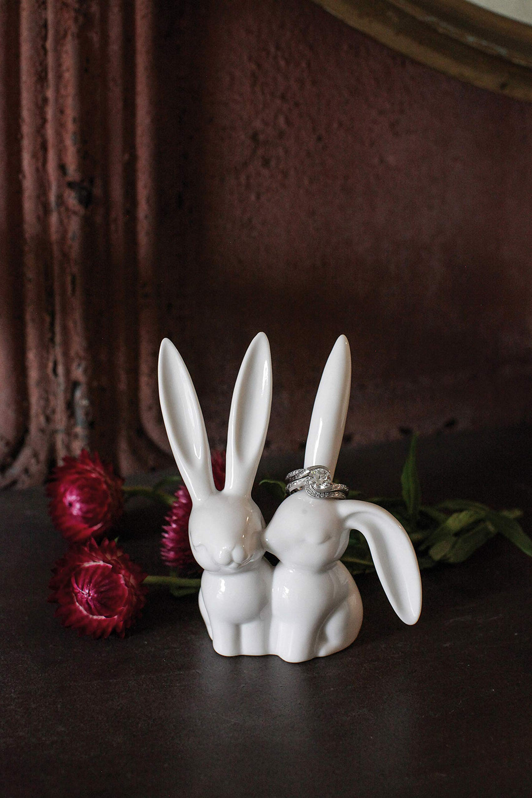 Ceramic Bunny Rabbits Ring Holder
