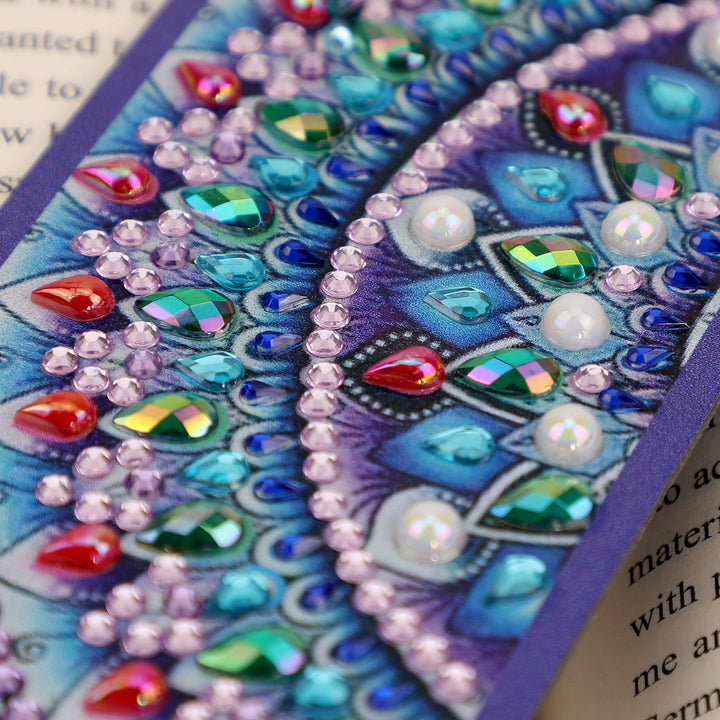 DIY Bookmark, 5D Diamond Art Painting Bookmark,Paint by Numbers Kit for Gift Making,Diamond Tassel Leather Bookmark for Adult Beginner-Mandala