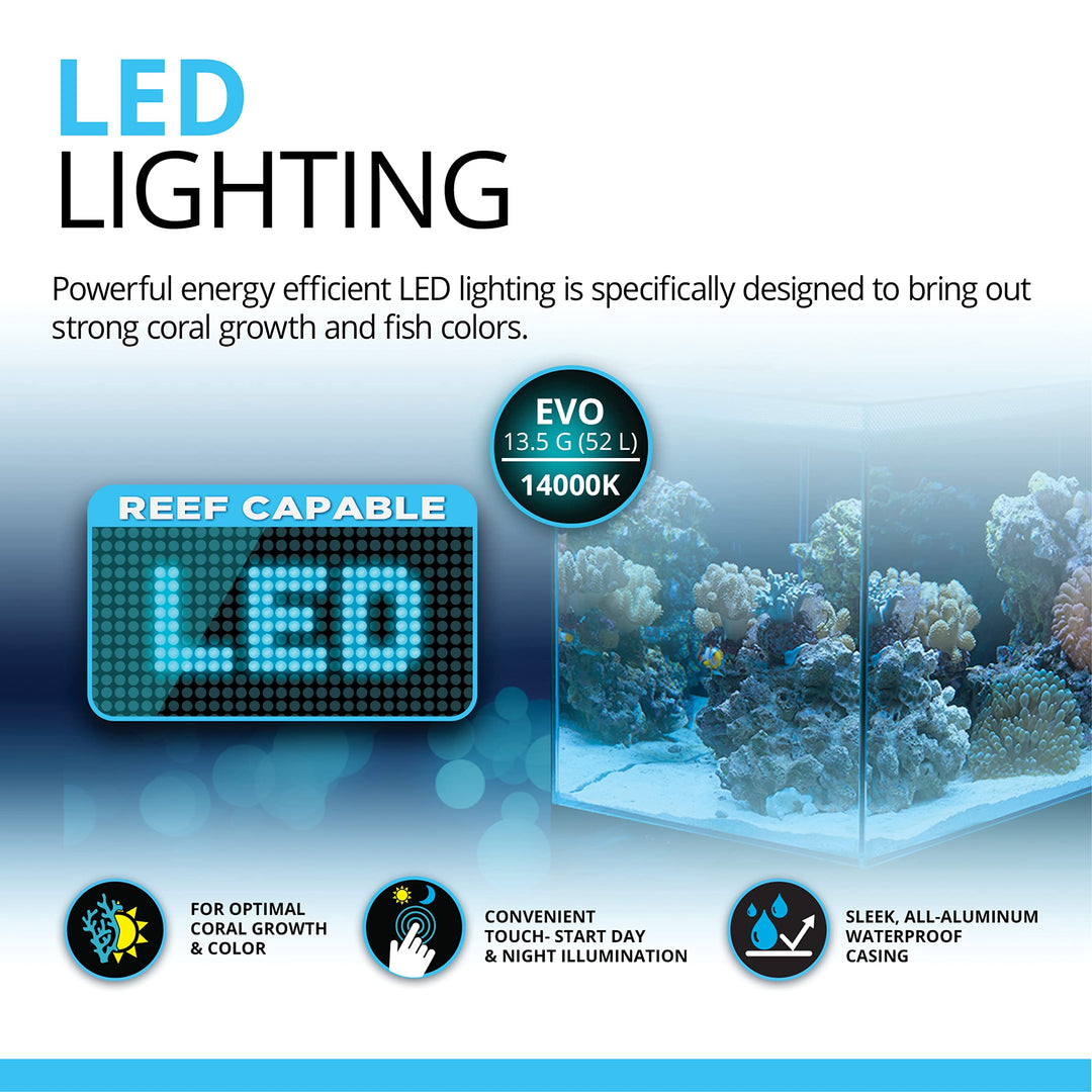 Evo XII Saltwater Aquarium Kit, 13.5 Gal. – Saltwater Fish Tank with Reef-Capable LED, Efficient 3-Stage Filtration and Seamlessly Integrated Hardware