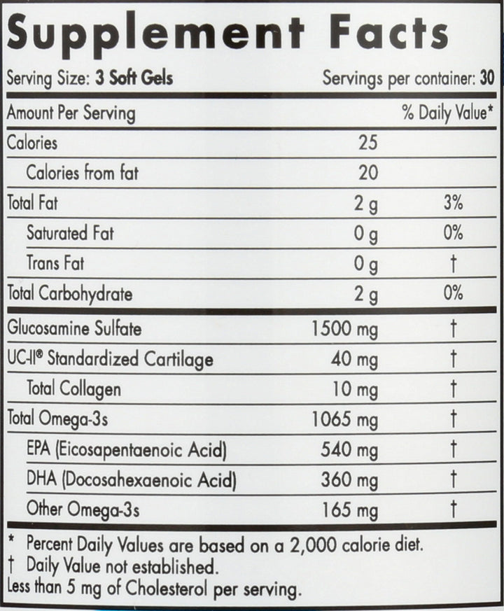 Omega Joint Xtra, Lemon - 90 Soft Gels - 1065 mg Omega-3 + Glucosamine Sulfate & Type 2 Collagen - Joint Health, Cartilage Recovery - Non-GMO - 30 Servings