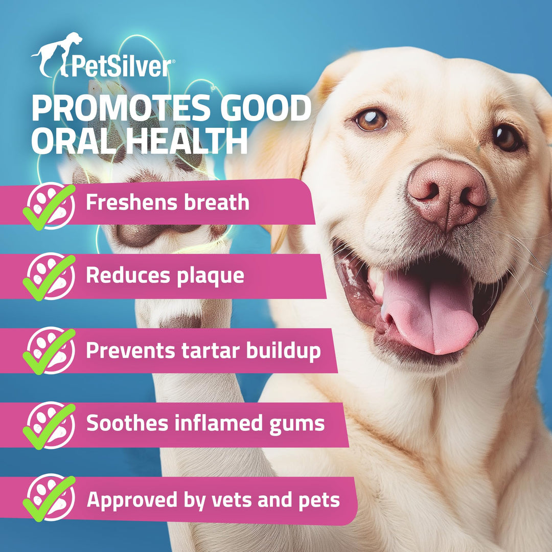Teeth & Gum Spray - Dog Dental & Teeth Cleaning Spray for Plaque & Tartar Build-Up Reduction - Natural Breath Freshener for Dogs and Cats - Patented Chelated Silver - Made in The USA - 4 oz