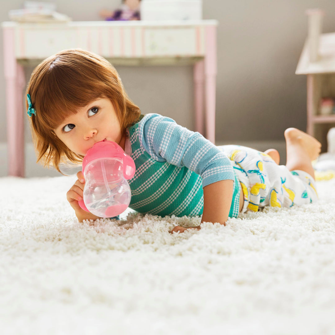 Any Angle Sippy Cup for Toddlers, Weighted Straw Trainer Cup with Click Lock Lid, 7 Ounce, Pink