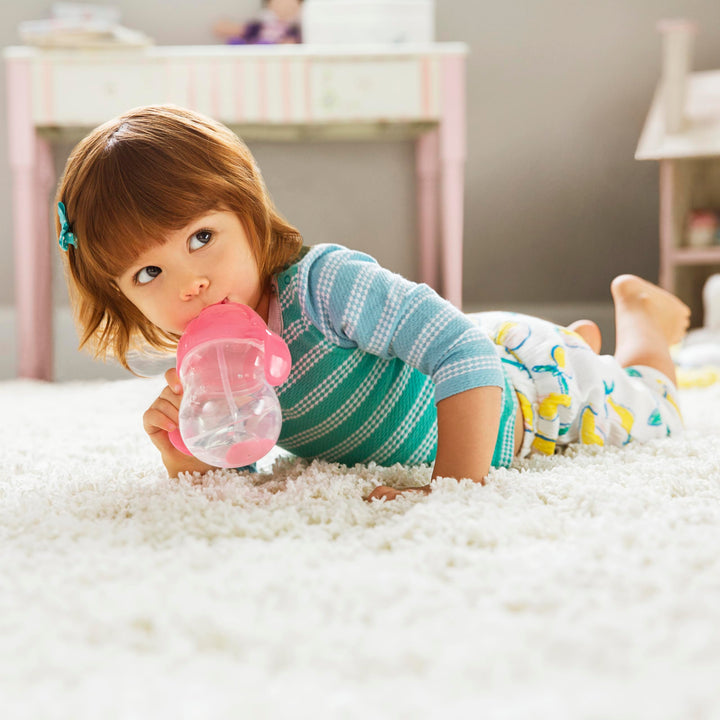 Any Angle Sippy Cup for Toddlers, Weighted Straw Trainer Cup with Click Lock Lid, 7 Ounce, Pink