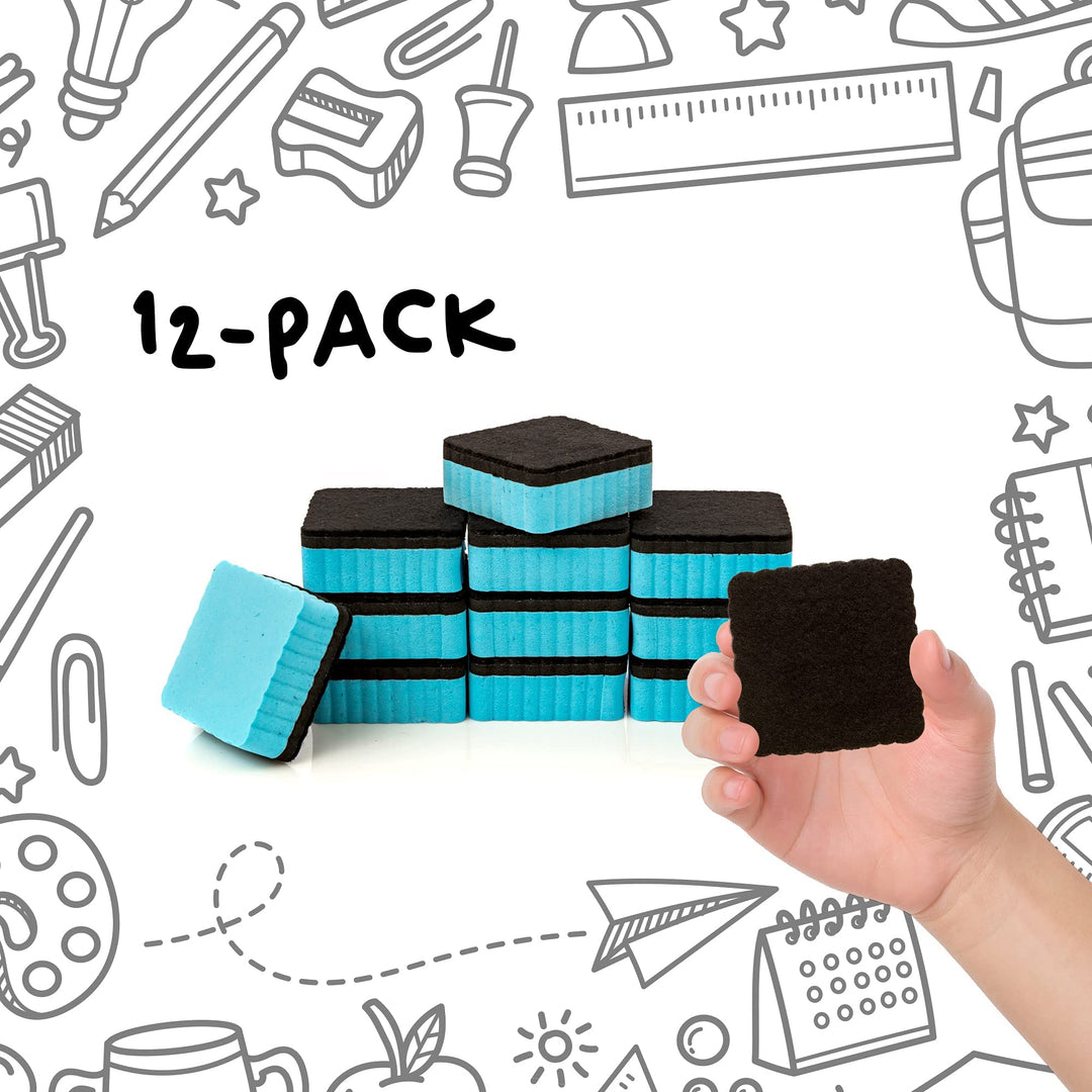 Impresa Mini Dry Erasers - 12 Pack - Small Magnetic Erasers for Whiteboard, Chalkboard, and Memo Boards - Great for Classroom, Office, and Everyday Use at Home - Sticks to Any Magnetic Surface (Blue)