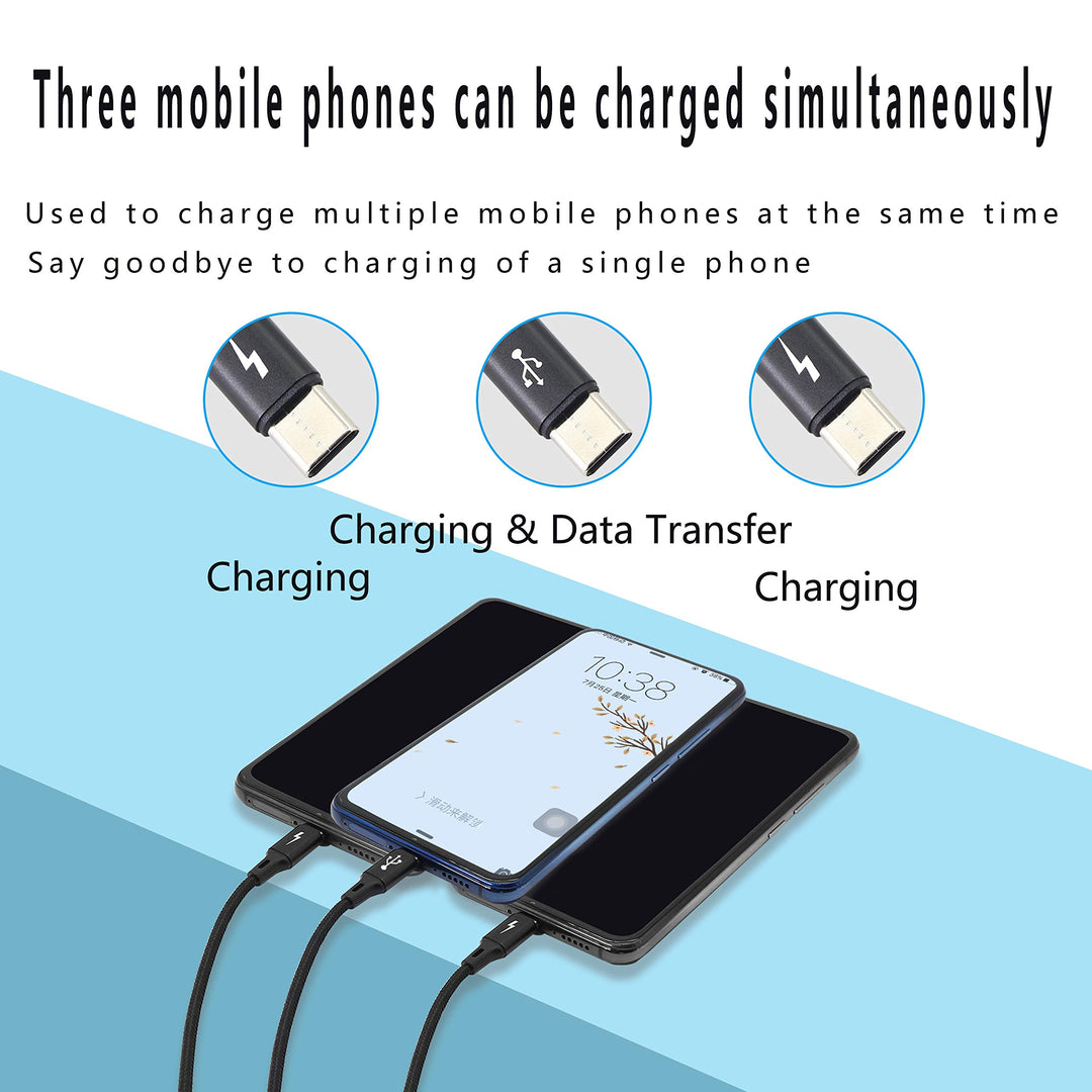 Multi-USB C Cable 3A, 3 Type-C Male Plugs, 3-in-1 Nylon Braided Charging Cable, Compatible with Tablets, Mobile Phones/Android, etc. 4FT-1.25M (4FT-1.25M)