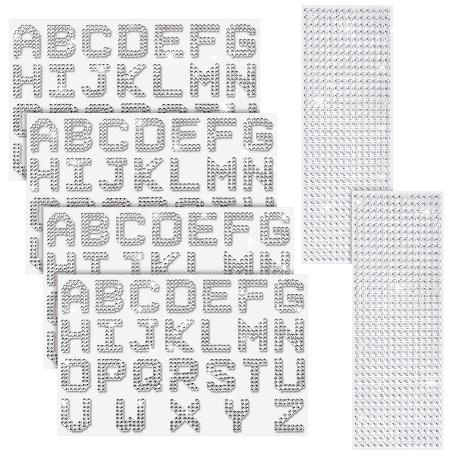 6 Sheets Glitter Letter Stickers Rhinestone Letter Stickers and Bling Letter Stickers, 26 Letters Self Adhesive Stickers Alphabet Bling Letter Stickers for DIY Art and Craft (Silver)