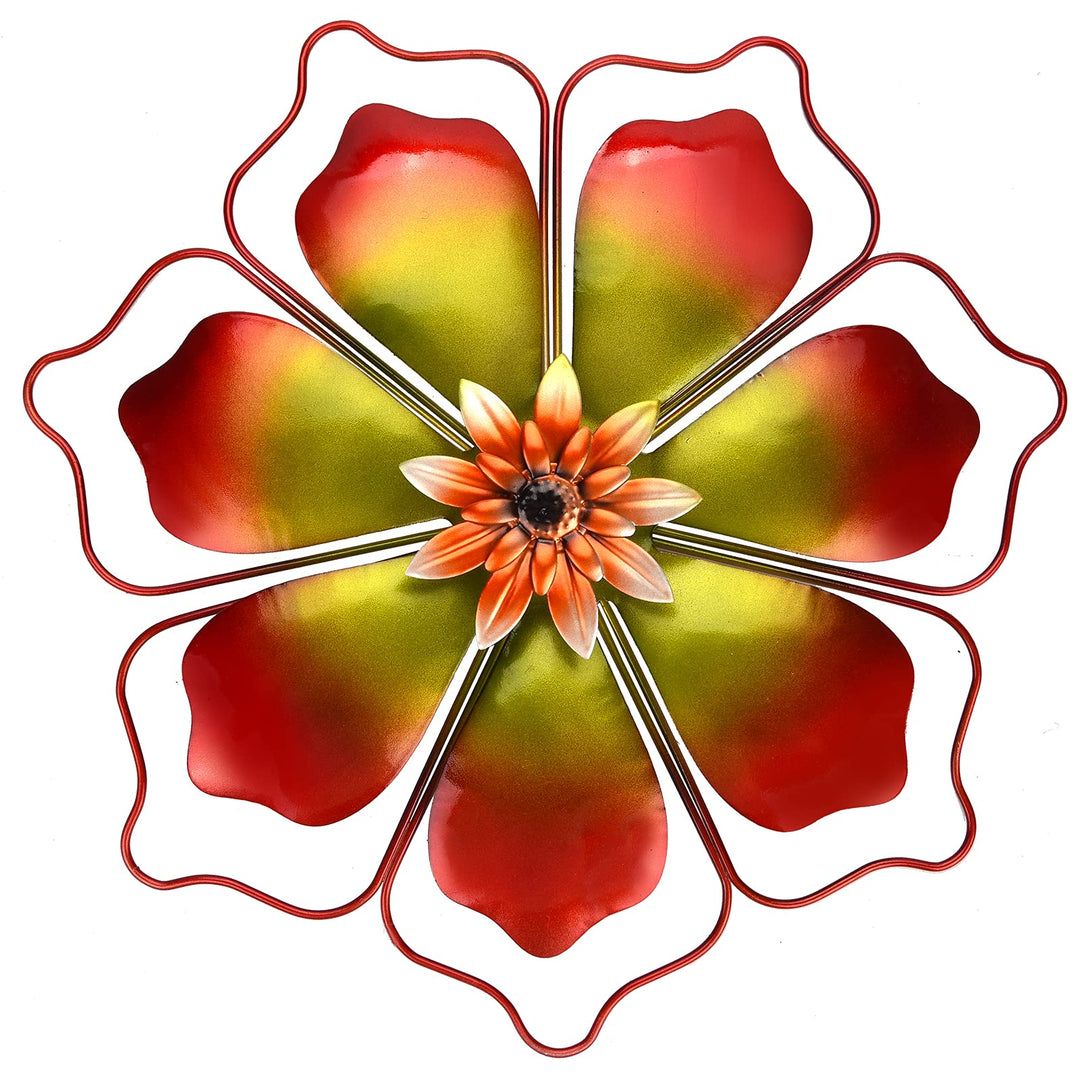 Metal Flowers Wall Decor Wire Framed Flower Metal Wall Art Decorations Hanging For Outdoor Porch Yard Garden,Red 12x12 inches