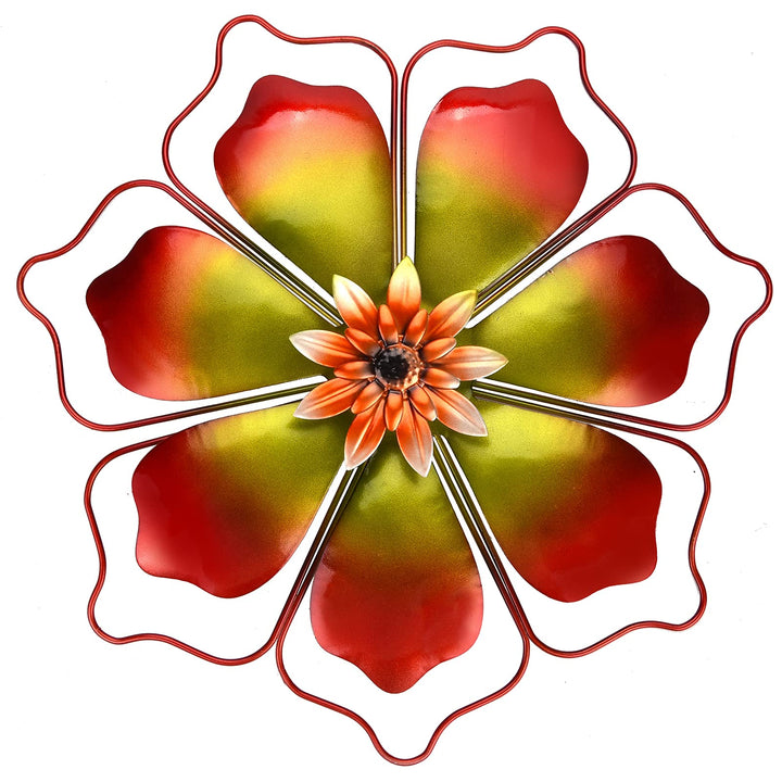 Metal Flowers Wall Decor Wire Framed Flower Metal Wall Art Decorations Hanging For Outdoor Porch Yard Garden,Red 12x12 inches