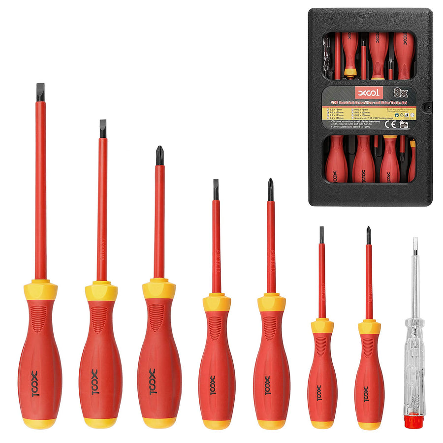 1000V Insulated Electrician Screwdrivers Set with Magnetic Tips, Slotted and Phillips Bits Non-Slip Grip, 8 Piece