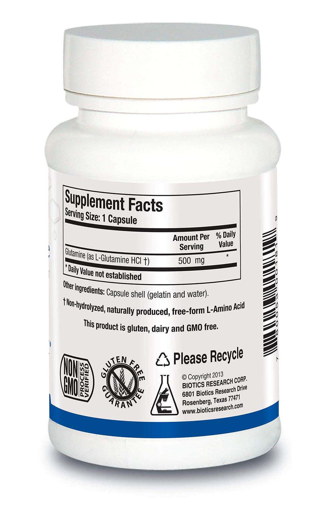 L Glutamine, Gastrointestinal Health, Gut Lining Support, Optimal Muscle Support, Lean Muscle, Antioxidant Activity, Free Form Amino Acid. 180 Capsules