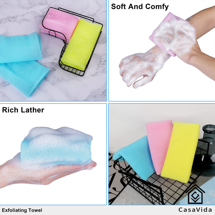 Exfoliating Washcloth Back Scrubber for Shower Exfoliating Body Scrubber Japanese Beauty Washcloth African Net Sponge Bath Korean Loofah Towel Wash Cloth Shower Scrub Towel 3 Pack (Pink x 3)