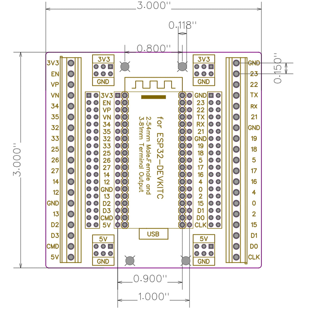 for ESP32 Super Breakout Board 3.81mm / 0.15 Terminal GPIO Expansion Board 3 Types Outputs for ESP32-DevKitC ESP-WROOM-32 Block PCB