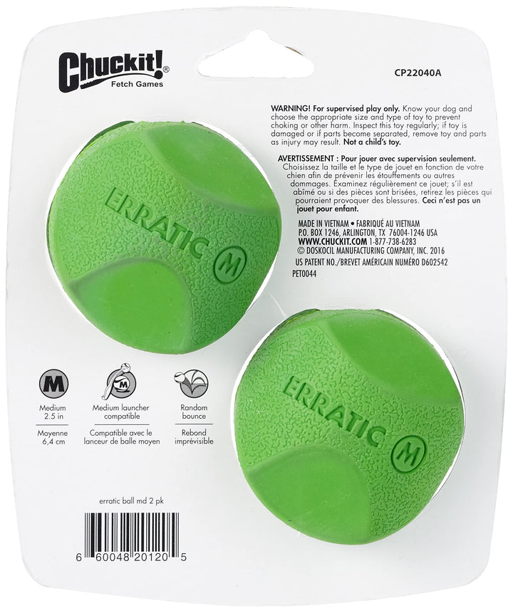 Erratic Ball Dog Toy, Medium (2.5 Inch), Pack of 2 Indoor and Outdoor Dog Toy